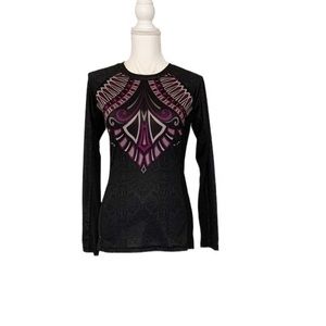 Athleta Long Sleeve Black Abstract Top Size XS